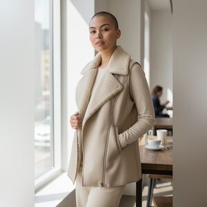 MINKPINK Beige Sherpa-Lined Vest